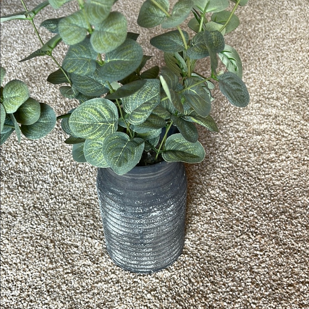 Elegant Greenery in Textured Gray Vase